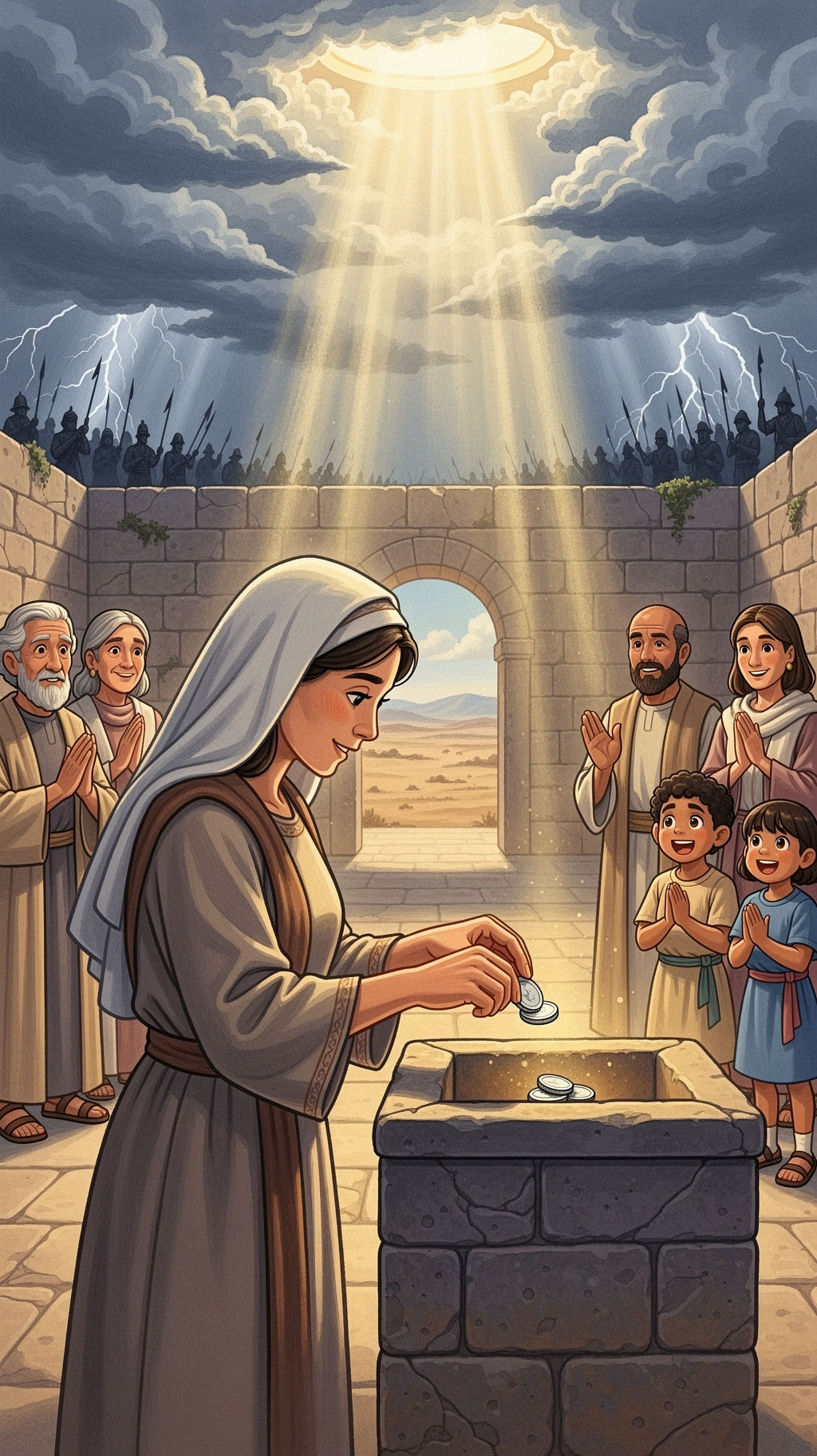 What did the poor widow put into the treasury?