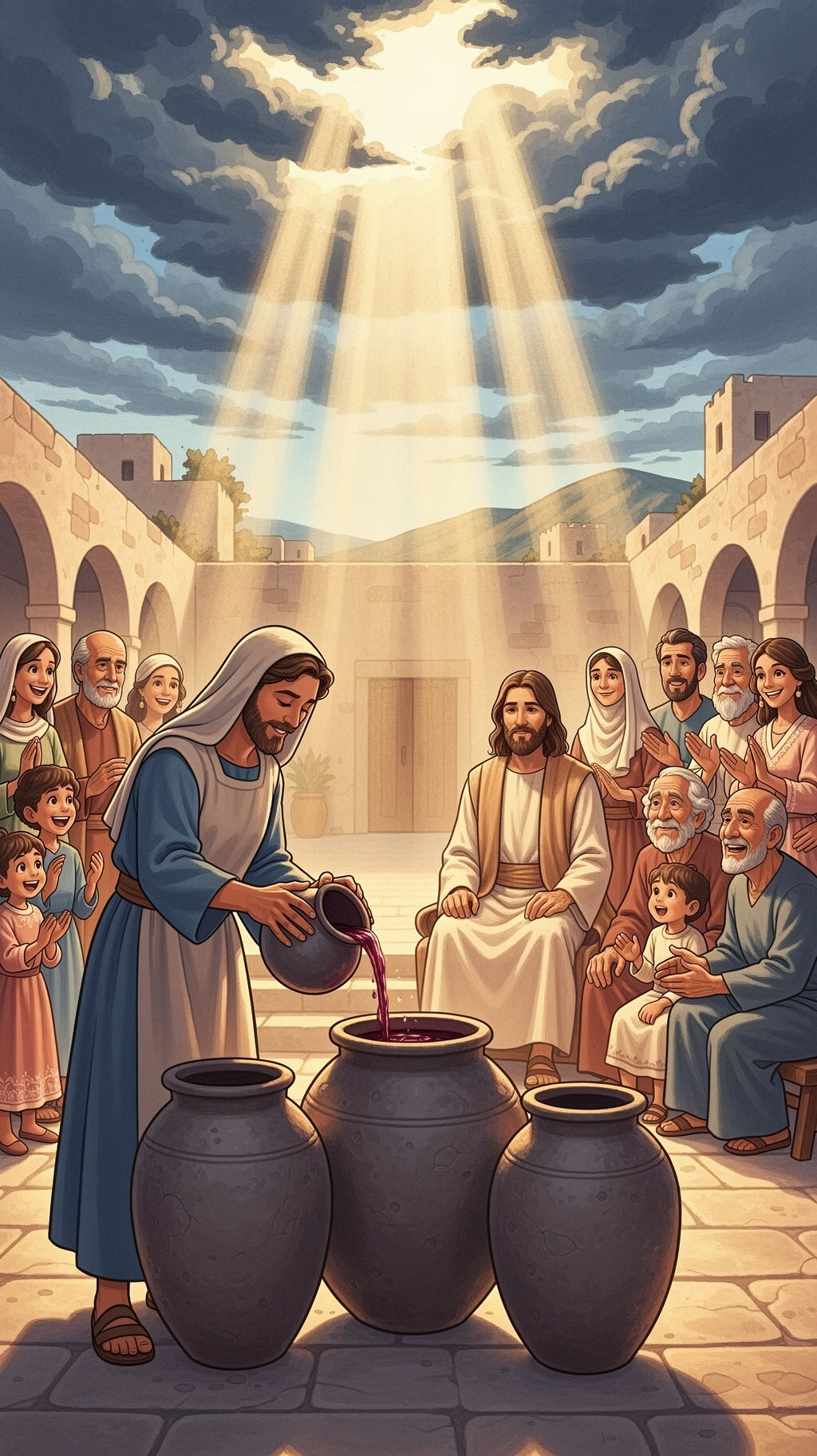 At Cana, Jesus turned the water into…