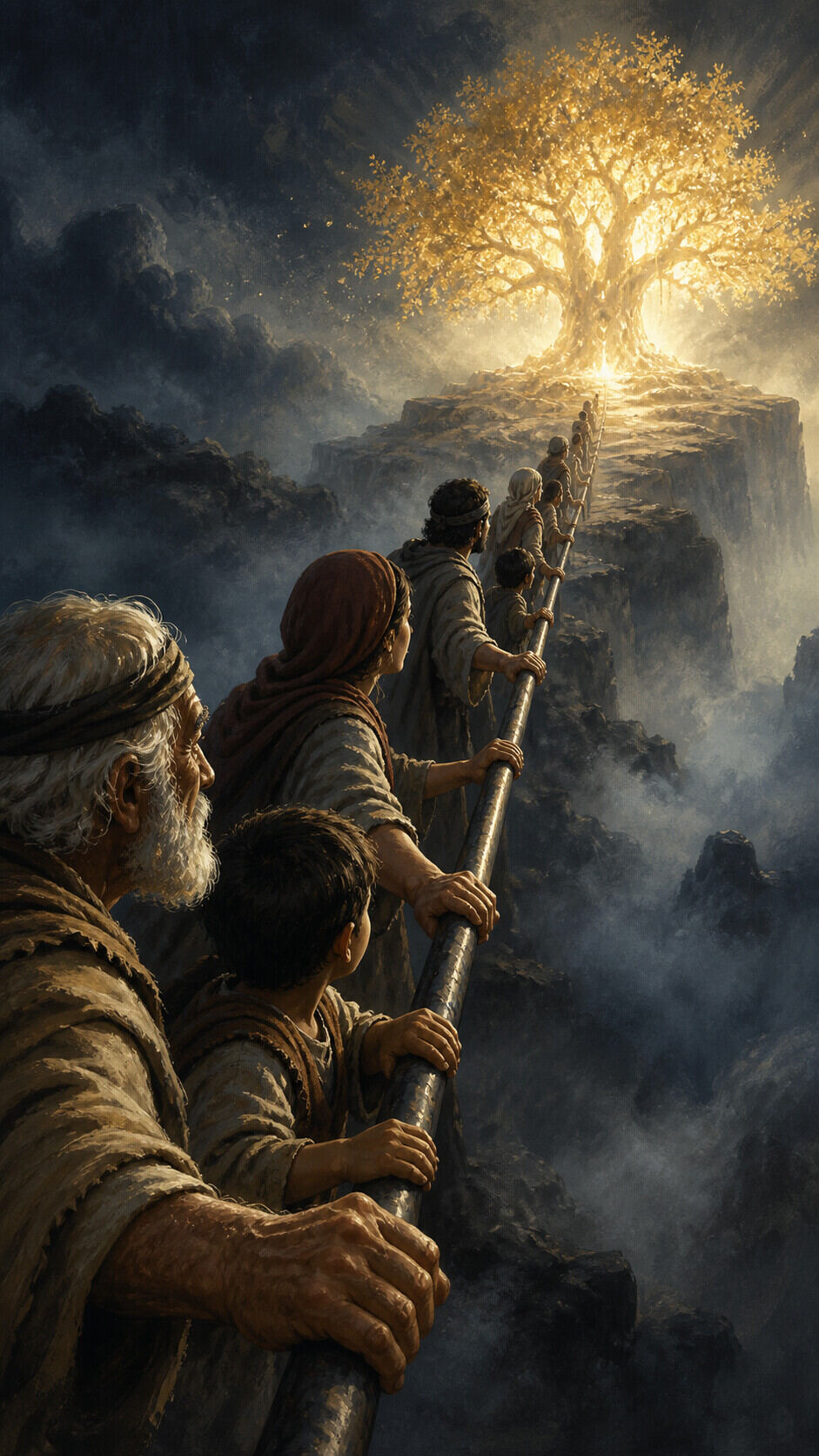 What does the iron rod leading to the tree represent?