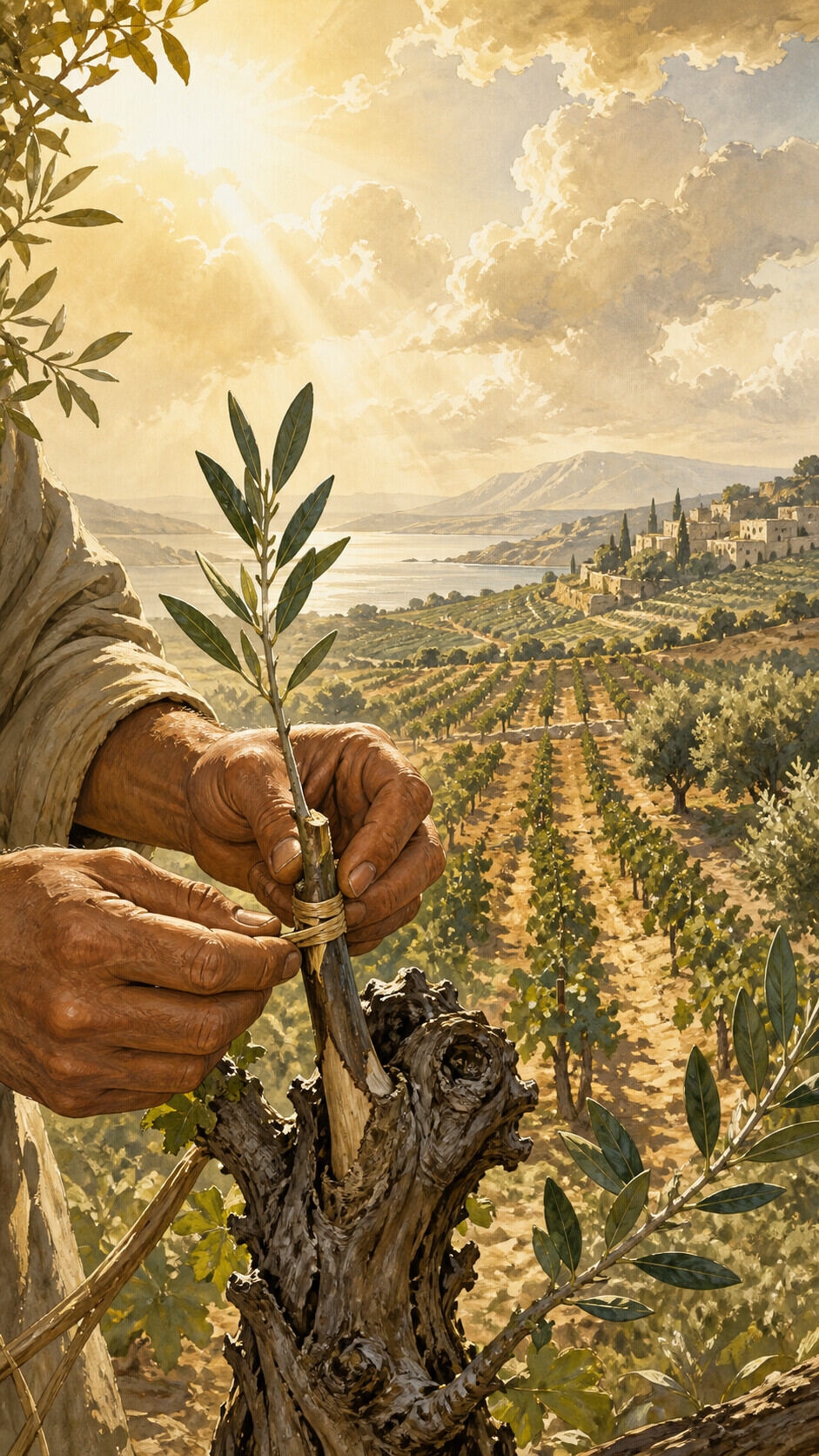 ¿Qué ramas fueron injertadas en el olivo cultivado?